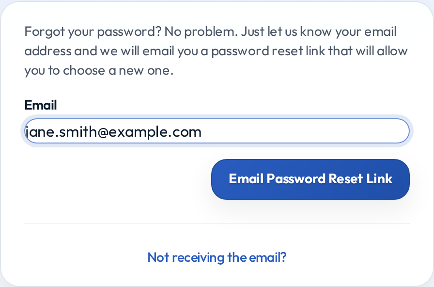 The Forgot your password page, with an email address entered